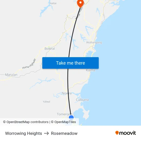Worrowing Heights to Rosemeadow map