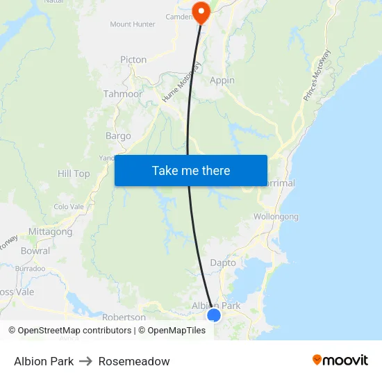 Albion Park to Rosemeadow map