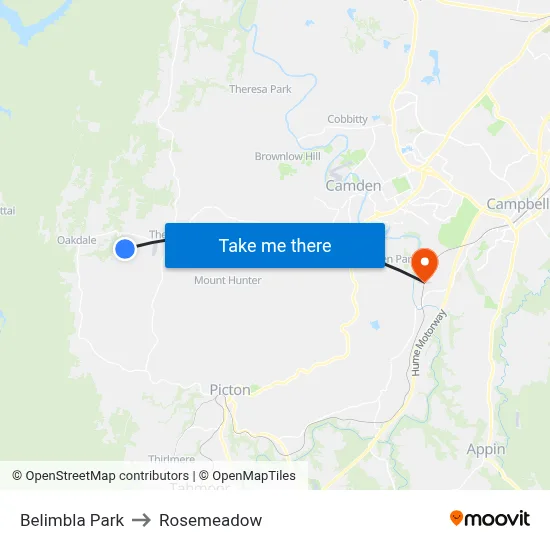 Belimbla Park to Rosemeadow map