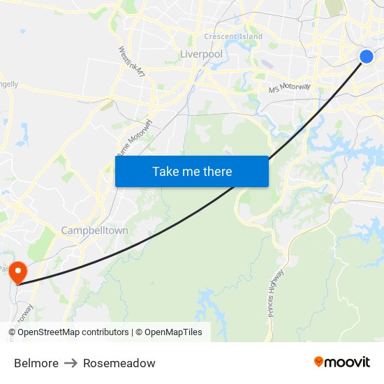 Belmore to Rosemeadow map