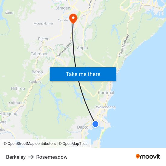 Berkeley to Rosemeadow map