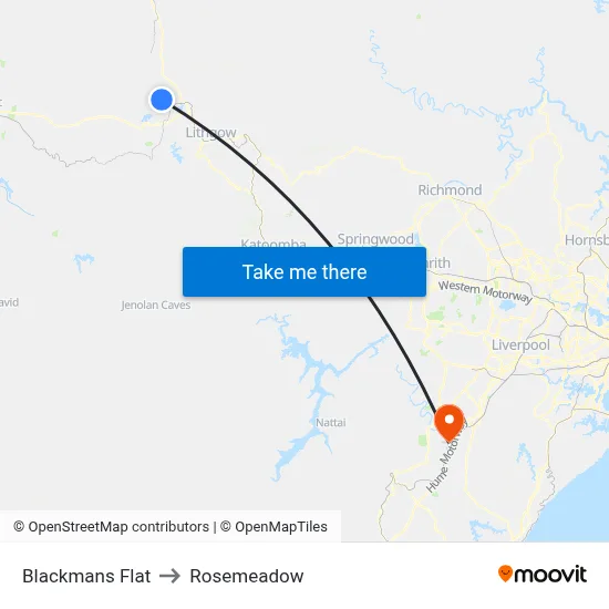 Blackmans Flat to Rosemeadow map