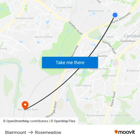 Blairmount to Rosemeadow map