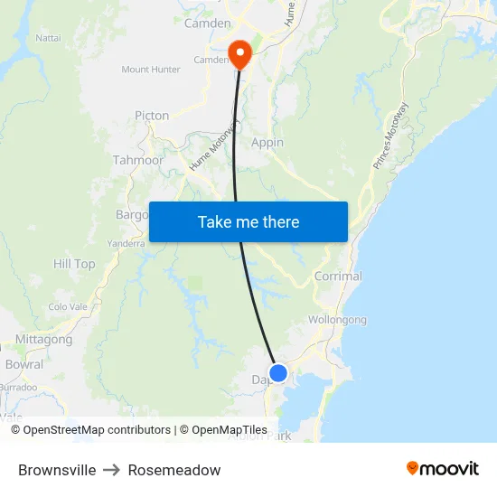 Brownsville to Rosemeadow map