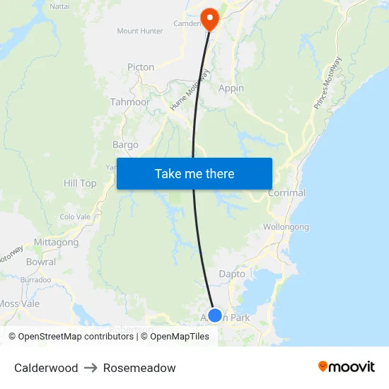 Calderwood to Rosemeadow map