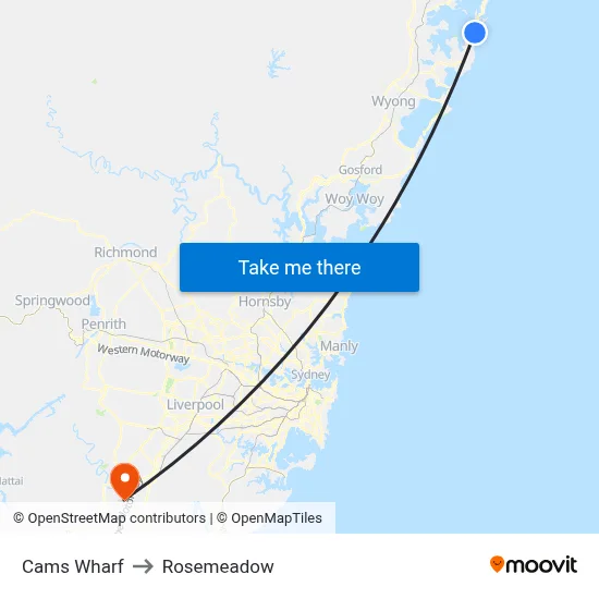Cams Wharf to Rosemeadow map