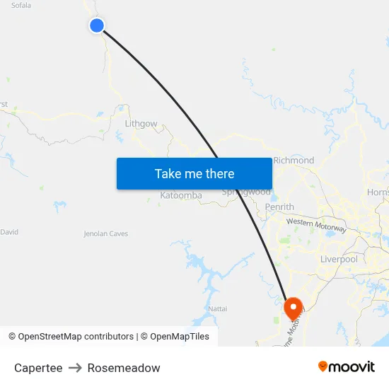 Capertee to Rosemeadow map