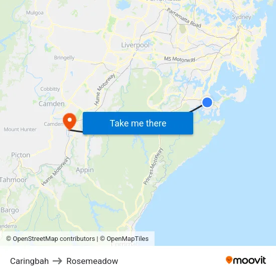 Caringbah to Rosemeadow map