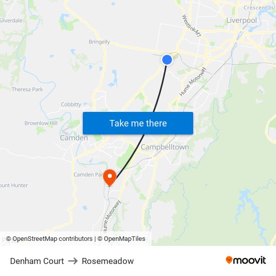 Denham Court to Rosemeadow map