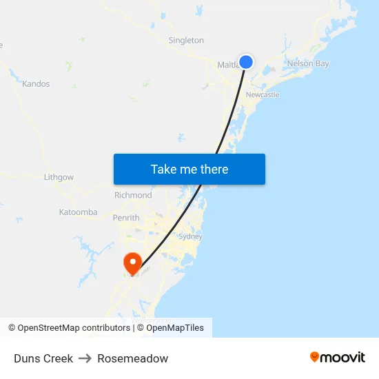 Duns Creek to Rosemeadow map