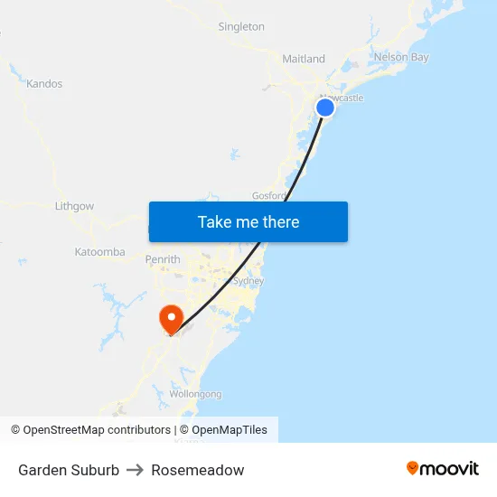 Garden Suburb to Rosemeadow map
