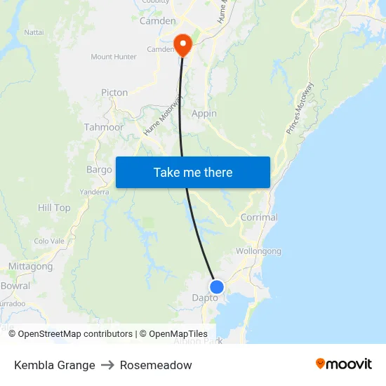 Kembla Grange to Rosemeadow map