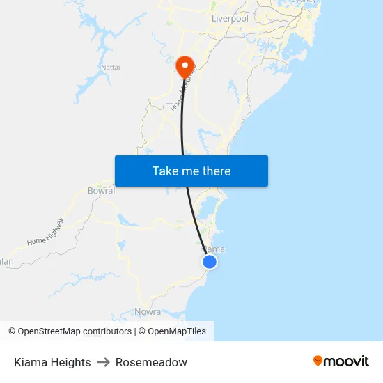 Kiama Heights to Rosemeadow map