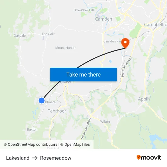 Lakesland to Rosemeadow map