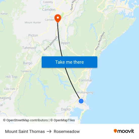 Mount Saint Thomas to Rosemeadow map