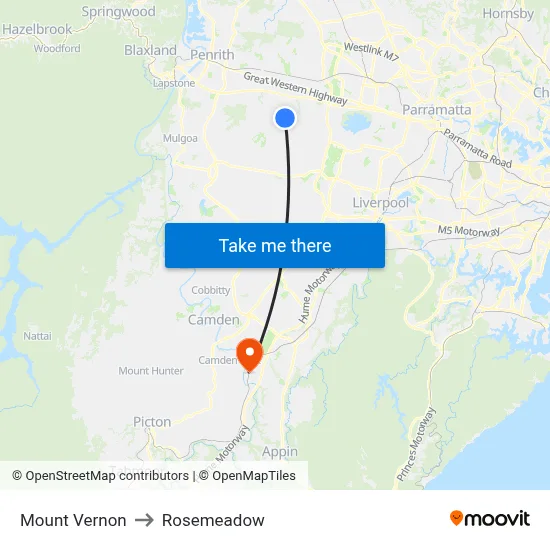 Mount Vernon to Rosemeadow map