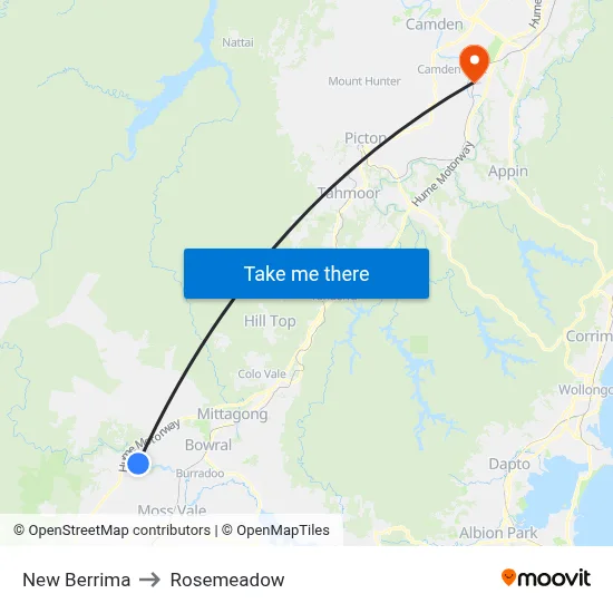 New Berrima to Rosemeadow map
