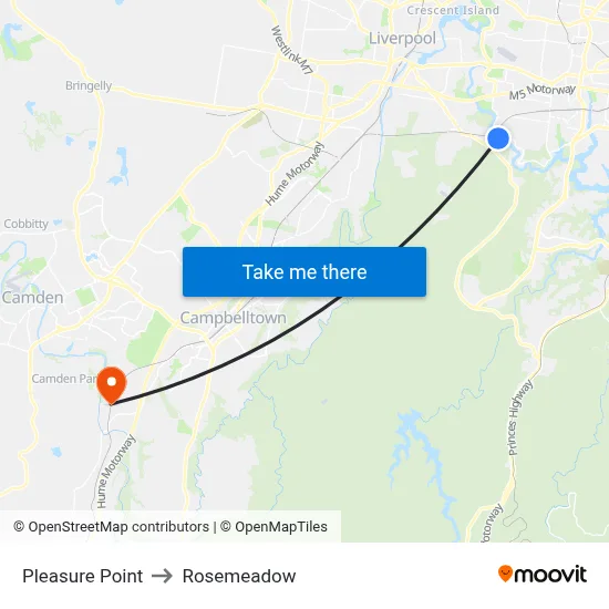 Pleasure Point to Rosemeadow map