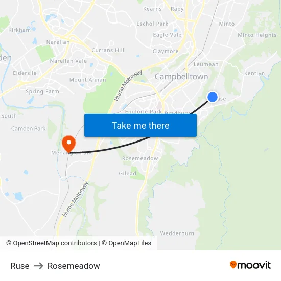 Ruse to Rosemeadow map