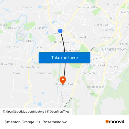 Smeaton Grange to Rosemeadow map