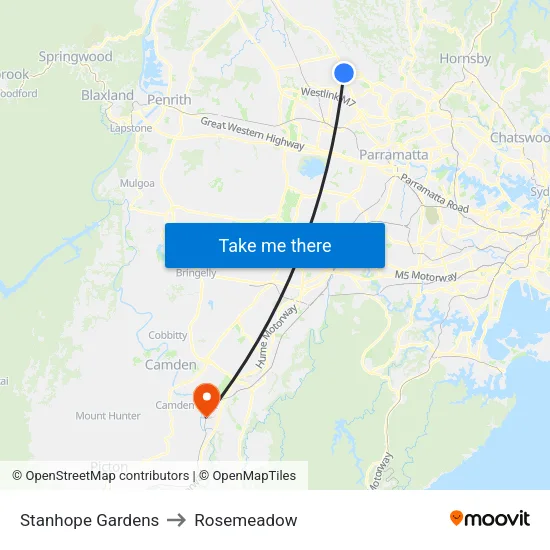 Stanhope Gardens to Rosemeadow map