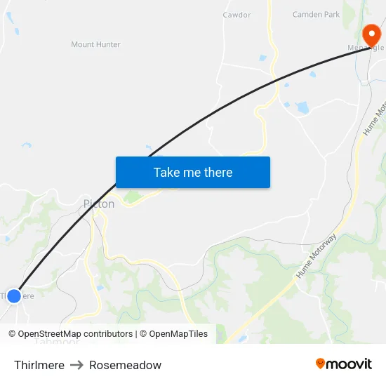 Thirlmere to Rosemeadow map