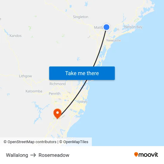 Wallalong to Rosemeadow map