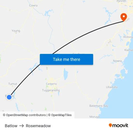 Batlow to Rosemeadow map