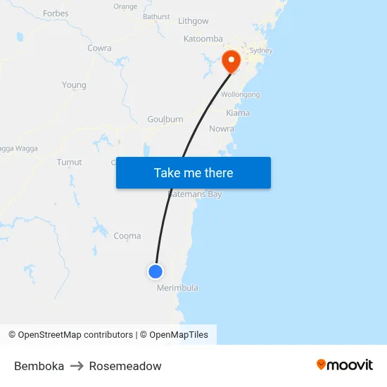Bemboka to Rosemeadow map