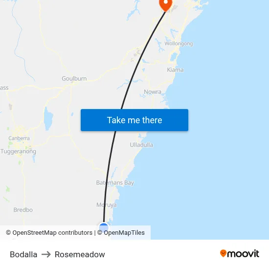 Bodalla to Rosemeadow map