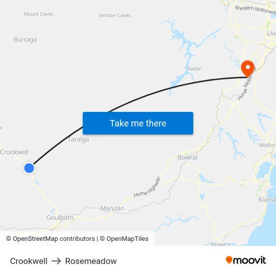 Crookwell to Rosemeadow map