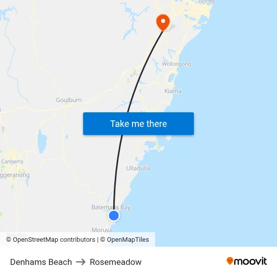 Denhams Beach to Rosemeadow map
