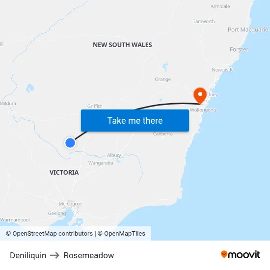 Deniliquin to Rosemeadow map