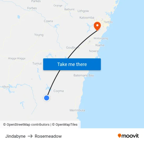 Jindabyne to Rosemeadow map