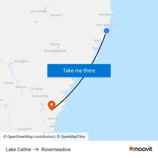 Lake Cathie to Rosemeadow map