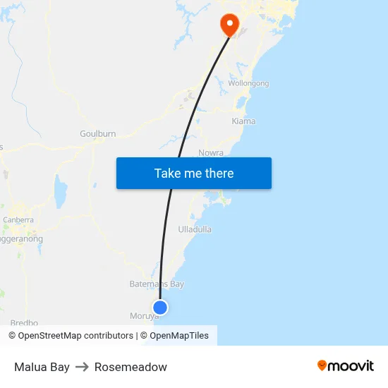Malua Bay to Rosemeadow map
