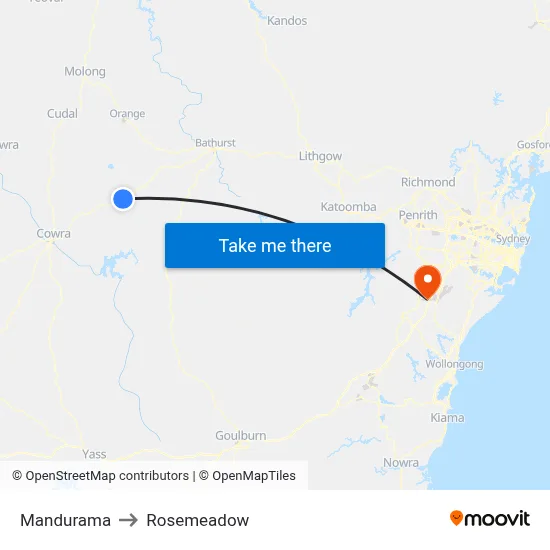 Mandurama to Rosemeadow map