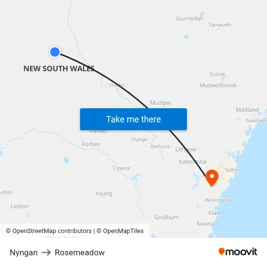 Nyngan to Rosemeadow map