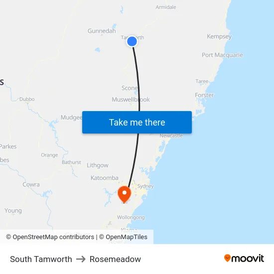 South Tamworth to Rosemeadow map