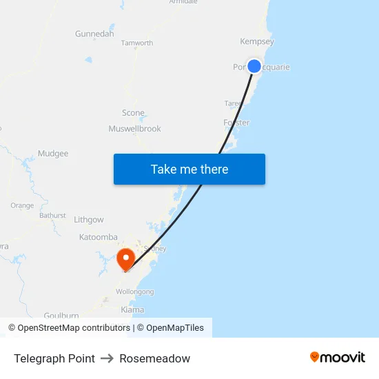Telegraph Point to Rosemeadow map