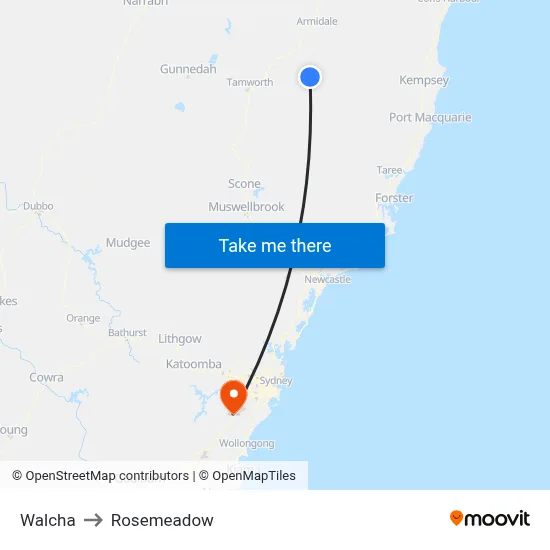 Walcha to Rosemeadow map