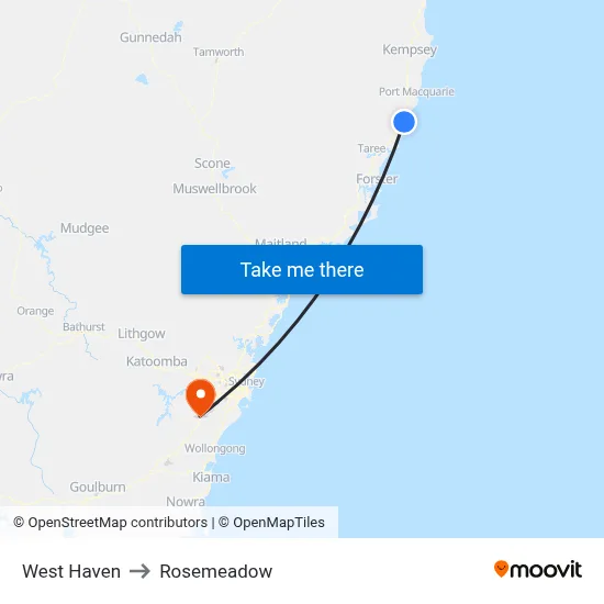 West Haven to Rosemeadow map