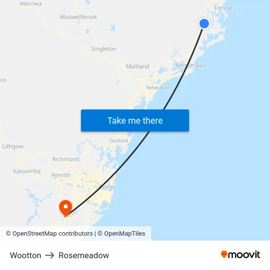 Wootton to Rosemeadow map