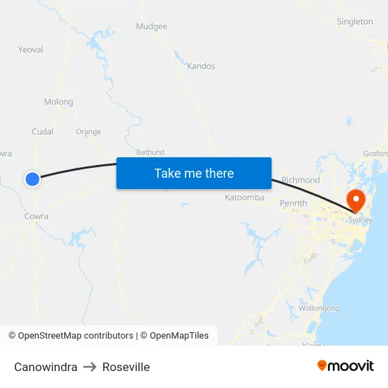 Canowindra to Roseville map