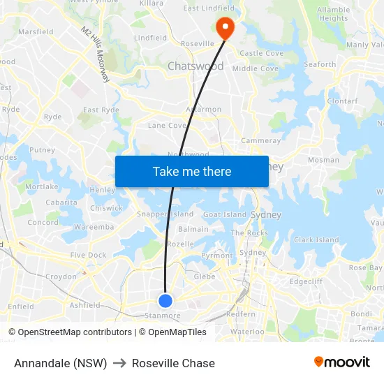 Annandale (NSW) to Roseville Chase map