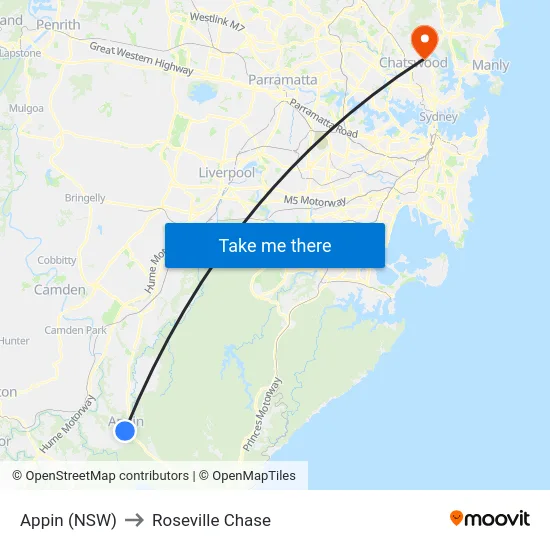 Appin (NSW) to Roseville Chase map