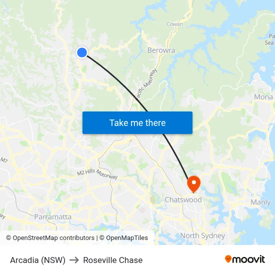 Arcadia (NSW) to Roseville Chase map