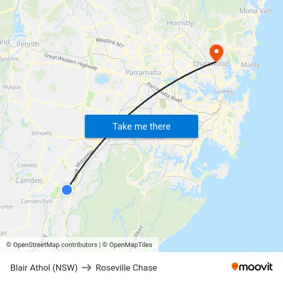 Blair Athol (NSW) to Roseville Chase map