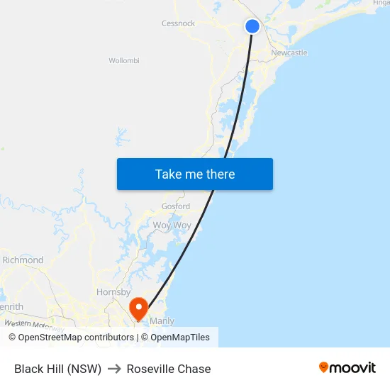 Black Hill (NSW) to Roseville Chase map