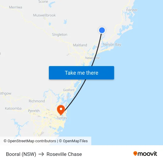 Booral (NSW) to Roseville Chase map